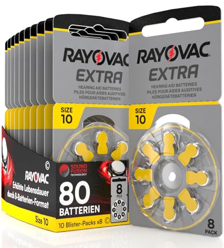 80 Batterien für Hörgeräte Rayovac Extra Größe 10. - 10 Blister mit 8 Batterien 80 Batterien für Hörgeräte Rayovac Extra Größe 10. - 10 Blister mit 8 Batterien von Udivita
