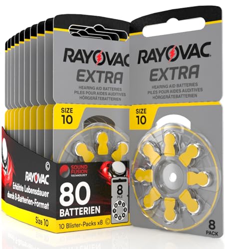 80 Batterien für Hörgeräte Rayovac Extra Größe 10. - 10 Blister mit 8 Batterien von Udivita