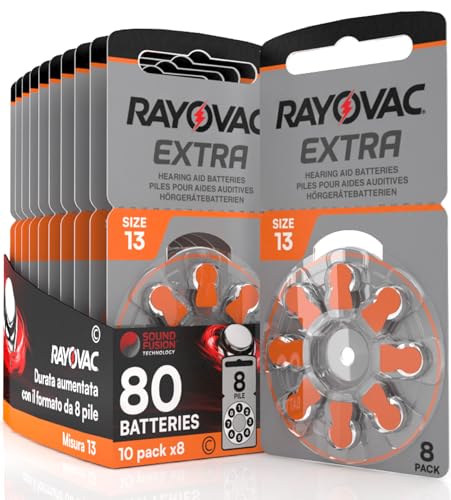 80 Batterien für Hörgeräte Rayovac Extra Größe 13. - 10 Blister mit 8 Batterien von Udivita