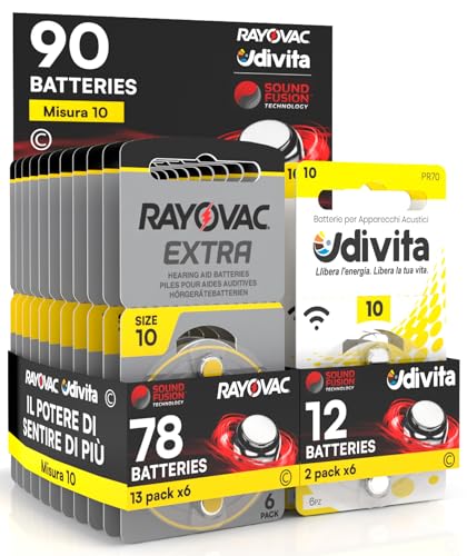 90 Batterien für Hörgeräte Rayovac Extra Advanced 10. - 78 Rayovac + 12 Udivita von Udivita