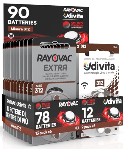 90 Batterien für Hörgeräte Rayovac Extra Advanced 312. - 78 Rayovac + 12 Udivita von Udivita