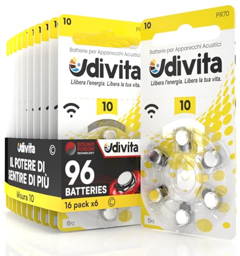 96 Batterien für Hörgeräte Udivita Größe 10. - 16 Blister mit 6 Batterien von Udivita