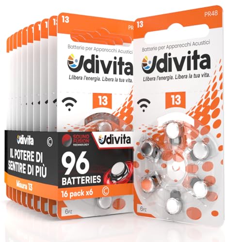 96 Batterien für Hörgeräte Udivita Größe 13. - 16 Blister mit 6 Batterien von Udivita