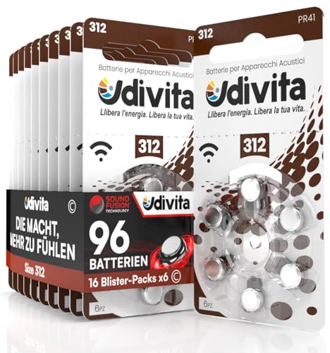 96 Batterien für Hörgeräte Udivita Größe 312. - 16 Blister mit 6 Batterien 96 Batterien für Hörgeräte Udivita Größe 312. - 16 Blister mit 6 Batterien von Udivita