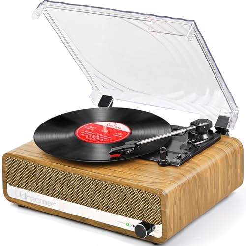 Udreamer Plattenspieler mit Lautsprecher Bluetooth Plattenspieler Vintage Vinyl Player Unterstützt USB AUX-Eingang Kopfhörer RCA Line-Out 3 Geschwindigkeiten Riemenantrieb Spiegeldesign Golden von Udreamer