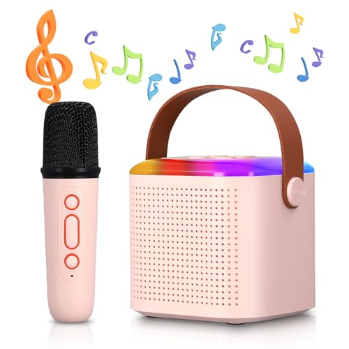 Karaoke Maschine für Kinder & Erwachsene, Mikrofon Karaoke Spielzeug, Kabellos Mikrofon Karaoke Maschine Lautsprecher, Mini Karaoke Anlage mit Mikrofonen & LED-Lichter für Jungen Mädchen (01) von Uennm