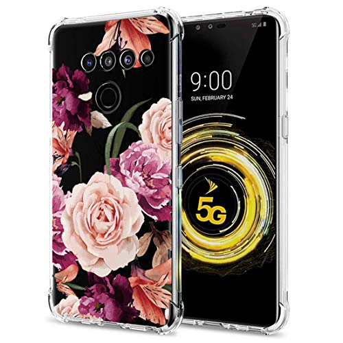 Ueokeird LG V50 ThinQ Case, LG V50 Case with Flowers, Slim Shockproof Clear Floral Pattern Soft Flexible TPU Back Phone Protective Cover for LG V50 ThinQ (2019 Release) (Purple Flower) von Ueokeird