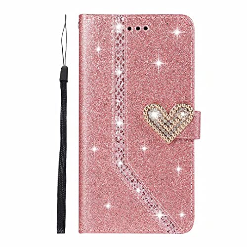 Handyhülle für Samsung Galaxy A54 5G Hülle Glitzer Strass Liebe Leder Tasche Samsung Galaxy A54 5G Flipcase Cover Silikon Schutzhülle Handytasche Skin Ständer Klapphülle Schale Bumper Magnet Rosa von Ufgoszvp