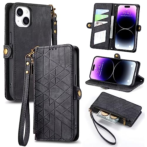 Handyhülle für Samsung Galaxy A55 Hülle Reißverschluss Handytasche Premium Lederhülle Klappbar Flip Wallet Tasche Magnet Kartenfach Standfunktion Schutzhülle für Samsung Galaxy A55, schwarz von Ufgoszvp