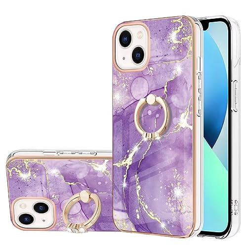 Ufgoszvp Handyhülle Kompatible für Samsung Galaxy A12 mit Ring Halter Ständer Hülle Marmor Muster Silikon Case Cover Marble Dünn Tasche Schutzhülle Handytasche Skin Bumper TPU Handycover Lila von Ufgoszvp