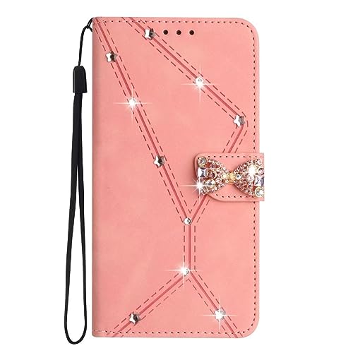 Ufgoszvp Hülle Case für Google Pixel 6a Glitzer Bling Strass Schmetterling Diamant Handyhülle für Google Pixel 6a Flip Schutzhülle mit Standfunktion Handytasche Schutz Handyhülle Mädchen,Rosa von Ufgoszvp