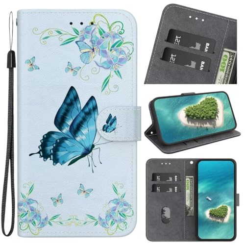 Ufgoszvp Lederhülle für Blackview A60 Pro Hülle Schutzhülle Wallet Handyhülle Leder Tasche Kartensteckplätzen Stoßfest Schutzhülle Klapphülle für Blackview A60 Pro,Blaue Schmetterling von Ufgoszvp