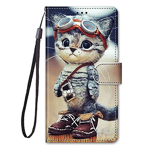 Ufgoszvp Lederhülle für Honor X6a Hülle Leder Handyhülle Flip Case PU Tasche Wallet Schutzhülle Bookstyle Ständer Kartensätze Magnetisch Handytasche für Honor X6a Handy Hülle Cartoon Cat von Ufgoszvp