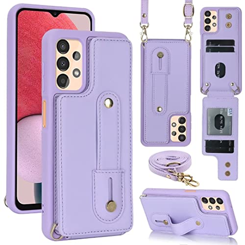 für Samsung Galaxy A54 5G Hülle mit Kette Lederhülle Case,Handyhülle Samsung Galaxy A54 5G mit Band Handykette Cover Klapphülle Kartenfächer Stoßfest Schutzhülle Magnet Mädchen Handy Hülle, lila von Ufgoszvp