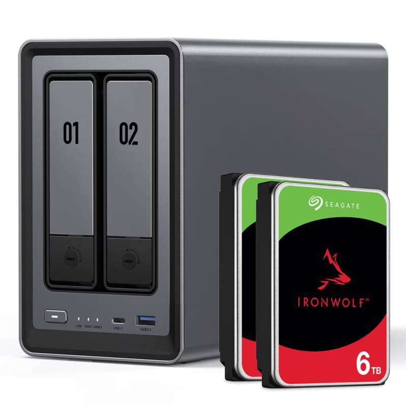 UGREEN DXP2800 12TB Seagate IronWolf NAS-Bundle NAS inkl. 2x 6TB Seagate IronWolf 3,5 Zoll SATA Festplatte von Ugreen