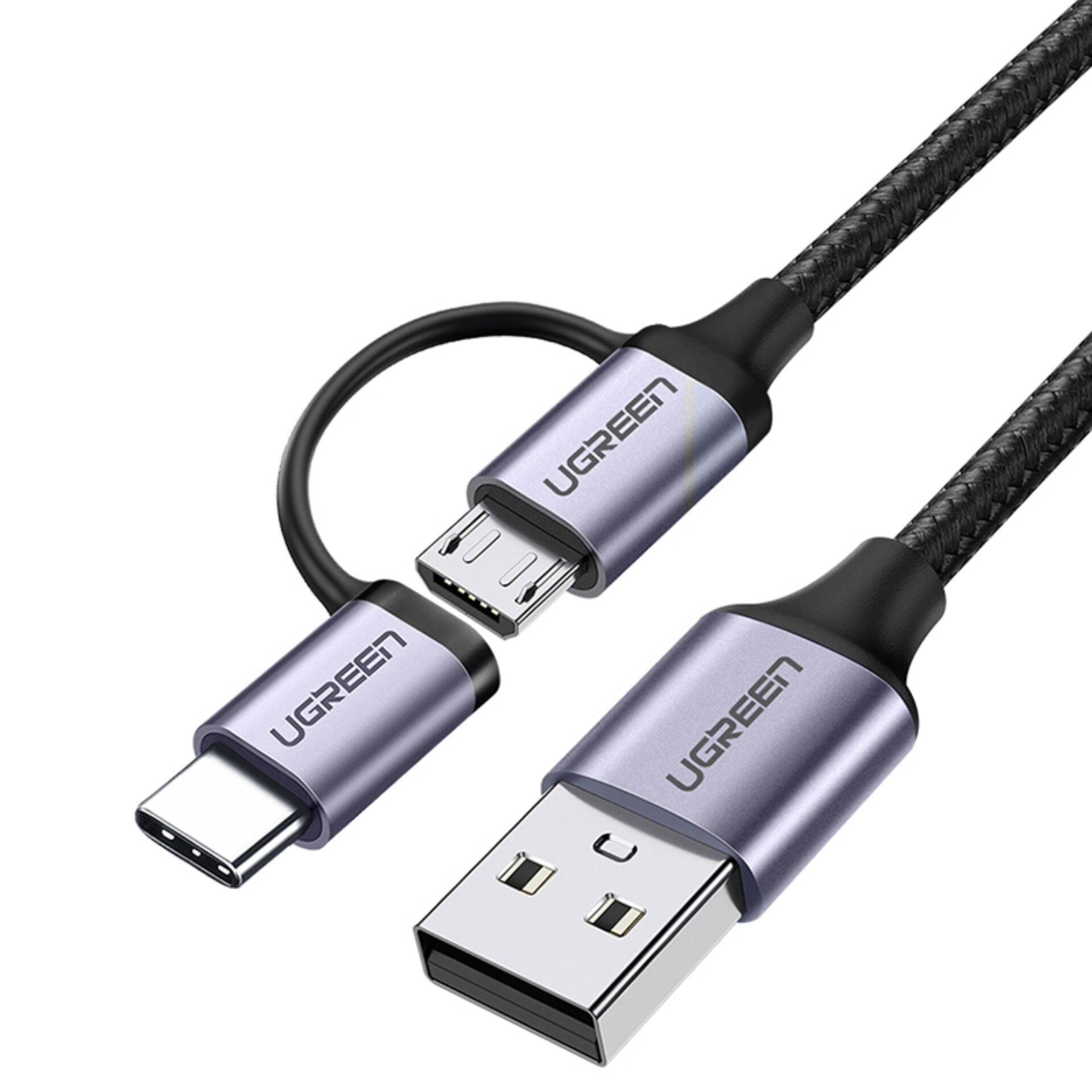 UGREEN Kabel USB-A zu Micro USB + USB-C 1m schwarz UGREEN Kabel USB-A zu Micro USB + USB-C 1m schwarz von Ugreen