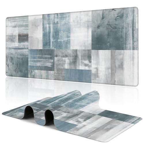 Uiaoiais Gaming-Mauspad, Blau und Grau, abstrakte Kunst-Schreibtischunterlage, 80 x 40 cm, erweitertes Gaming-Mauspad mit genähtem Rand, rutschfeste Unterseite, große Schreibtischunterlage für Büro von Uiaoiais