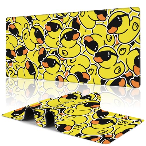 Uiaoiais Gaming-Mauspad, Kawaii, niedliche gelbe Ente, Schreibtischunterlage, 80 x 40 cm, erweitertes Gaming-Mauspad mit genähtem Rand, rutschfeste Unterseite, große Schreibtischunterlage für Büro von Uiaoiais