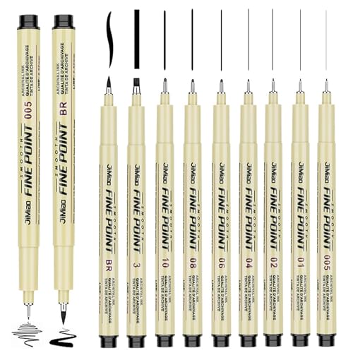 Zeichnung Stifte, 9 Stück Micron Fineliner Stifte, Schwarz Fineliner Stifte mit Verschiedene Linienbreiten, Geeignet für Handzeichnung, Illustration, Skizze, Comics und Unterschrift, Schreiben von UieaMsio
