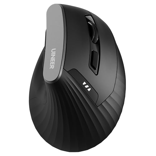 Kabellose vertikale Maus, Multi-Device Tri-Mode Maus, sichtbare Leistungsstufe (2.4G+BT4.0/BT5.0) Wiederaufladbare wireless mouse, 4 einstellbare DPIs, 6 Tasten, für Laptop, Desktop, PC (Schwarz) von Uineer