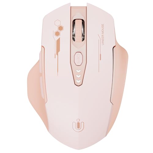 Uineer Bluetooth Maus, [aktualisiert] Maus kabellos Tri-Modus (BT 5.0/4.0+2,4 GHz), sichtbare Batteriestufe, ergonomische Computer Maus, 4 einstellbare DPI, funkmaus für Laptop und PC, rosa von Uineer