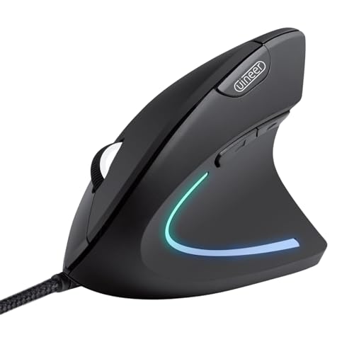 Uineer Vertikale Maus mit Kabel, USB ergonomische Maus mit 4 einstellbaren DPI, 6 Tasten, 1,5 m Kabel Computermaus für Laptop, Desktop, PC (schwarz) von Uineer