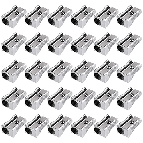 48 StüCk Metall Mini Bleistift Spitzer Bulk Handheld Silber Einzel Loch Legierung Hand Spitze Manueller Bleistift von Uinfhyknd