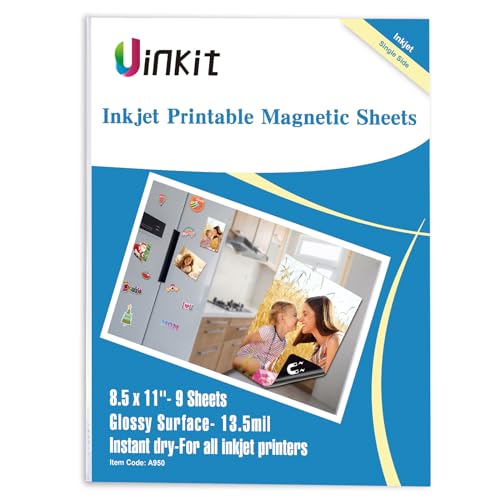 Uinkit 10 Blatt bedruckbare magnetische Blätter, nicht klebend, 13,5 mm 21,6 x 27,9 cm dick, glänzendes Fotopapier für Tintenstrahldrucker von Uinkit