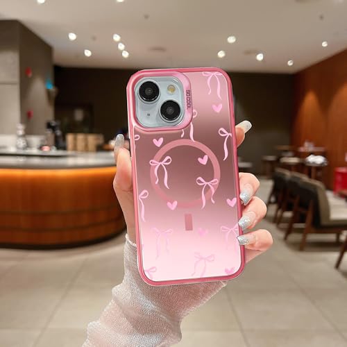 Uioeua Kompatibel mit iPhone 13/14 Hülle, süßes rosa Herzschleifenmuster mit Laser, glitzernd, glänzend, für Damen und Mädchen, Silikon, stoßfest, für iPhone 13/14, Herz mit Schleife Uioeua Kompatibel mit iPhone 13/14 Hülle, süßes rosa Herzschleifenmuster mit Laser, glitzernd, glänzend, für Damen und Mädchen, Silikon, stoßfest, für iPhone 13/14, Herz mit Schleife von Uioeua