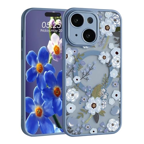 Uioeua Magnetische Blumen-Schutzhülle für iPhone 15, niedliches, klares, mattiertes Blumenmuster mit Objektivschutz, kompatibel mit MagSafe für Damen und Mädchen, Schutzhülle für iPhone 15, blaue Uioeua Magnetische Blumen-Schutzhülle für iPhone 15, niedliches, klares, mattiertes Blumenmuster mit Objektivschutz, kompatibel mit MagSafe für Damen und Mädchen, Schutzhülle für iPhone 15, blaue von Uioeua