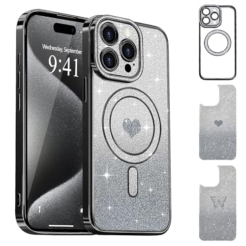 Uioeua Magnetische Schutzhülle für iPhone 16 Pro Max, süßes Liebesherz und Schmetterling, luxuriös, funkelnd, transparent, mit Diamant-Kameraschutz, stoßfeste Hülle für iPhone 16 Pro Max, Schwarz Uioeua Magnetische Schutzhülle für iPhone 16 Pro Max, süßes Liebesherz und Schmetterling, luxuriös, funkelnd, transparent, mit Diamant-Kameraschutz, stoßfeste Hülle für iPhone 16 Pro Max, Schwarz von Uioeua
