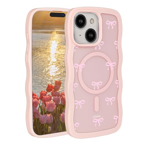 Uioeua Schutzhülle für iPhone 13/14, niedliche magnetische Hülle, süßes rosa Schleifenmuster mit Wellenrahmen, durchscheinende, matte Rückseite, Silikon, für Damen und Mädchen, Militärqualität Uioeua Schutzhülle für iPhone 13/14, niedliche magnetische Hülle, süßes rosa Schleifenmuster mit Wellenrahmen, durchscheinende, matte Rückseite, Silikon, für Damen und Mädchen, Militärqualität von Uioeua
