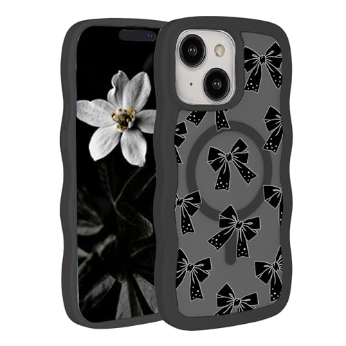 Uioeua Schutzhülle für iPhone 13/14, niedliche magnetische Hülle, süßes schwarzes Schleifenmuster mit Wellenrahmen, durchscheinende, matte Rückseite, Silikon, für Damen und Mädchen, Militärqualität Uioeua Schutzhülle für iPhone 13/14, niedliche magnetische Hülle, süßes schwarzes Schleifenmuster mit Wellenrahmen, durchscheinende, matte Rückseite, Silikon, für Damen und Mädchen, Militärqualität von Uioeua