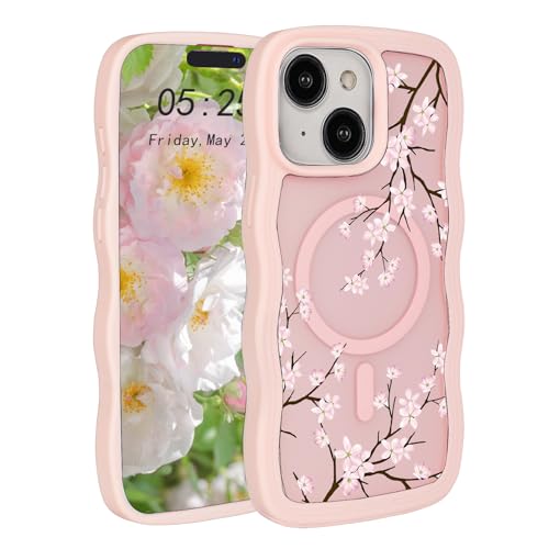 Uioeua Schutzhülle für iPhone 13/14, niedliches rosa Brach-Blumenmuster mit Wellenrahmen, durchscheinende, matte Rückseite, Silikon, für Damen und Mädchen, für iPhone 13/14, Blumenmuster Uioeua Schutzhülle für iPhone 13/14, niedliches rosa Brach-Blumenmuster mit Wellenrahmen, durchscheinende, matte Rückseite, Silikon, für Damen und Mädchen, für iPhone 13/14, Blumenmuster von Uioeua