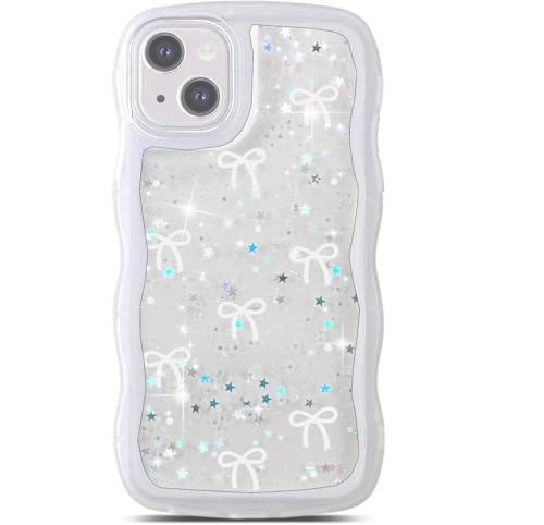 Uioeua Schutzhülle für iPhone 14 Plus, niedliche, gelockte, gewellte Hülle, niedliche Schleife und Glitzer, glitzernd, glänzendes Sternmuster, für Damen und Mädchen, Silikon, stoßfest, weiße Schleife Uioeua Schutzhülle für iPhone 14 Plus, niedliche, gelockte, gewellte Hülle, niedliche Schleife und Glitzer, glitzernd, glänzendes Sternmuster, für Damen und Mädchen, Silikon, stoßfest, weiße Schleife von Uioeua