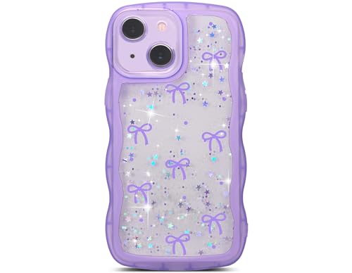 Uioeua Schutzhülle für iPhone 14 Plus, niedliche, gelockte, gewellte Hülle, niedliche Schleife und Glitzer, glitzerndes Sternenmuster, für Damen und Mädchen, stoßfeste Silikon-Schutzhülle für iPhone Uioeua Schutzhülle für iPhone 14 Plus, niedliche, gelockte, gewellte Hülle, niedliche Schleife und Glitzer, glitzerndes Sternenmuster, für Damen und Mädchen, stoßfeste Silikon-Schutzhülle für iPhone von Uioeua