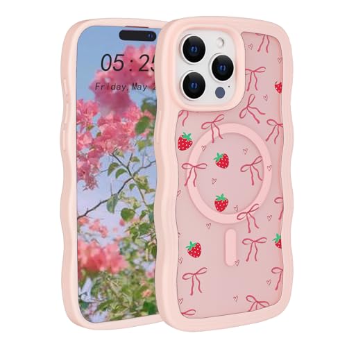 Uioeua Schutzhülle für iPhone 14 Pro Max, niedliches Erdbeermuster mit Wellenrahmen, durchscheinende, matte Rückseite, Silikon, für Damen und Mädchen, Schutzschale für iPhone 14 Pro Max, Schleife Uioeua Schutzhülle für iPhone 14 Pro Max, niedliches Erdbeermuster mit Wellenrahmen, durchscheinende, matte Rückseite, Silikon, für Damen und Mädchen, Schutzschale für iPhone 14 Pro Max, Schleife von Uioeua