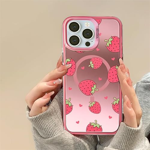 Uioeua Schutzhülle für iPhone 14 Pro Max, süßes rosa Erdbeermuster mit Laser, glitzernd, glänzend, für Damen und Mädchen, Silikon, stoßfest, Erdbeere Uioeua Schutzhülle für iPhone 14 Pro Max, süßes rosa Erdbeermuster mit Laser, glitzernd, glänzend, für Damen und Mädchen, Silikon, stoßfest, Erdbeere von Uioeua
