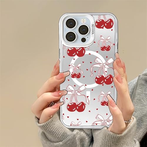 Uioeua Schutzhülle für iPhone 14 Pro Max, süßes weißes Herz-Kirsch-Muster mit Laser, glitzernd, glänzend, für Damen und Mädchen, stoßfeste Silikon-Schutzhülle für iPhone 14 Pro Max, Kirschrot Uioeua Schutzhülle für iPhone 14 Pro Max, süßes weißes Herz-Kirsch-Muster mit Laser, glitzernd, glänzend, für Damen und Mädchen, stoßfeste Silikon-Schutzhülle für iPhone 14 Pro Max, Kirschrot von Uioeua