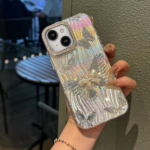 Uioeua Schutzhülle für iPhone 15 Plus, niedliches glitzerndes Schmetterlings-Design, mit 3D-Schleife, Perle und Diamant-Linse, stoßfest, für iPhone 15 Plus, glitzernder Schmetterling Uioeua Schutzhülle für iPhone 15 Plus, niedliches glitzerndes Schmetterlings-Design, mit 3D-Schleife, Perle und Diamant-Linse, stoßfest, für iPhone 15 Plus, glitzernder Schmetterling von Uioeua