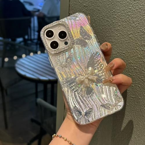 Uioeua Schutzhülle für iPhone 15 Pro, niedliches glitzerndes Schmetterlings-Design, mit 3D-Schleife, Perle und Diamant-Linse, stoßfest, für iPhone 15 Pro, Glitzer-Schmetterling Uioeua Schutzhülle für iPhone 15 Pro, niedliches glitzerndes Schmetterlings-Design, mit 3D-Schleife, Perle und Diamant-Linse, stoßfest, für iPhone 15 Pro, Glitzer-Schmetterling von Uioeua
