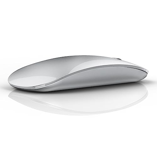 Uiosmuph Bluetooth Maus, Kabellose Maus mit USB-Nano-Empfänger, Tri-Mode (Dual Bluetooth 5.1 + 2.4GHz) Leise Funkmaus Wiederaufladbare für Laptop, PC, iPad, Mac Silber von Uiosmuph