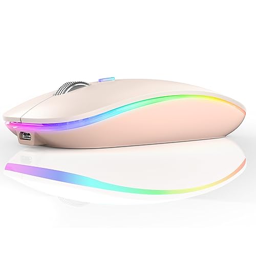 Uiosmuph Bluetooth Maus Kabellose, LED Funkmaus wiederaufladbar Leise Wireless Mouse 2.4GHz Kabellos Optische Maus mit USB-Nano-Empfänger für PC/Tablet/Laptop Computer(Pink) von Uiosmuph