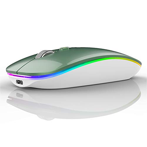 Uiosmuph Bluetooth Maus Kabellose, LED Funkmaus wiederaufladbar Leise Wireless Mouse 2.4GHz Kabellos Optische Maus mit USB Nano Empfänger für PC/Tablet/Laptop Computer (Dunkel Grün) von Uiosmuph