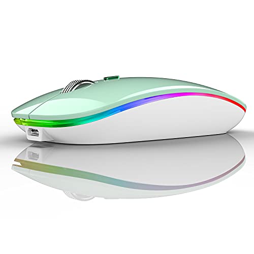 Uiosmuph Bluetooth Maus Kabellose, LED Funkmaus wiederaufladbar Leise Wireless Mouse 2.4GHz Kabellos Optische Maus mit USB Nano Empfänger für PC/Tablet/Laptop Computer (Mint Green) von Uiosmuph