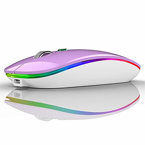 Uiosmuph Bluetooth Maus Kabellose, LED Funkmaus wiederaufladbar Leise Wireless Mouse 2.4GHz Kabellos Optische Maus mit USB Nano Empfänger für PC/Tablet/Laptop Computer (Purple) von Uiosmuph