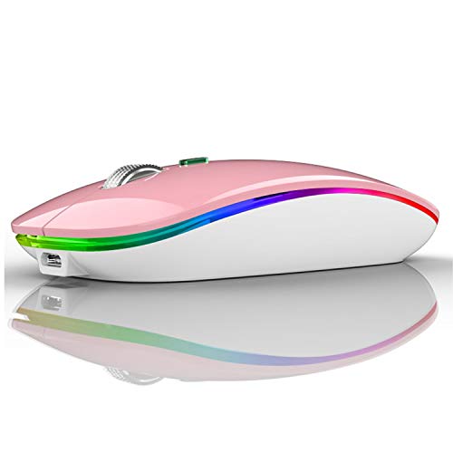 Uiosmuph Bluetooth Maus Kabellose, LED Funkmaus wiederaufladbar Leise Wireless Mouse 2.4GHz Kabellos Optische Maus mit USB Nano Empfänger für PC/Tablet/Laptop Computer (Rosa) von Uiosmuph