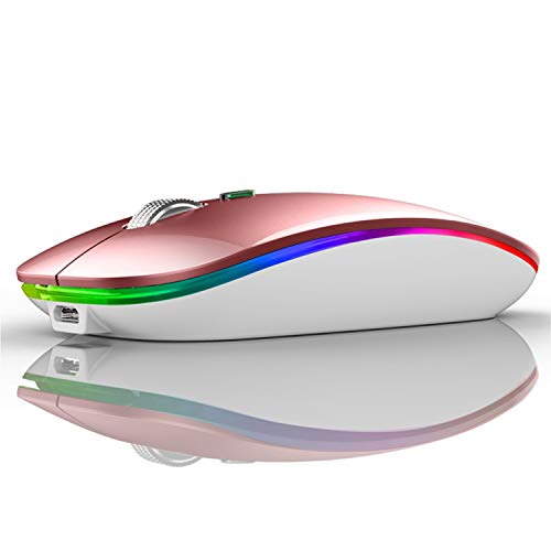 Uiosmuph Bluetooth Maus Kabellose, LED Funkmaus wiederaufladbar Leise Wireless Mouse 2.4GHz Kabellos Optische Maus mit USB Nano Empfänger für PC/Tablet/Laptop Computer (Roségold) von Uiosmuph