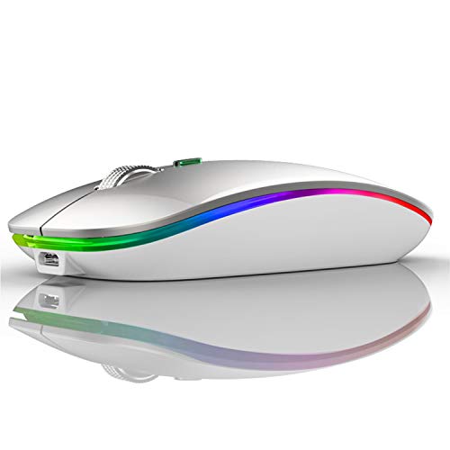 Uiosmuph Bluetooth Maus Kabellose, LED Funkmaus wiederaufladbar Leise Wireless Mouse 2.4GHz Kabellos Optische Maus mit USB Nano Empfänger für PC/Tablet/Laptop Computer (Silber) von Uiosmuph