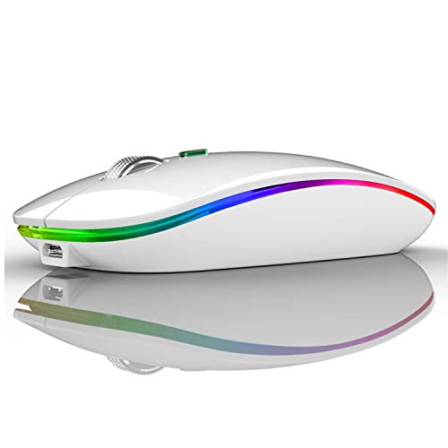 Uiosmuph Bluetooth Maus Kabellose, LED Funkmaus wiederaufladbar Leise Wireless Mouse 2.4GHz Kabellos Optische Maus mit USB Nano Empfänger für PC/Tablet/Laptop Computer (Weiß) von Uiosmuph
